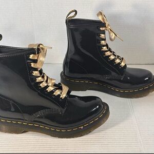 Dr. Martens Black Patent Boots with Gold Laces